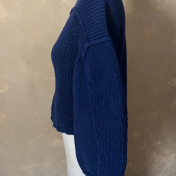 Free People M Knit Sweater Puff Sleeve Crop Blue NWT - Picture 6 of 8